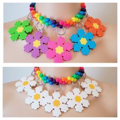 These kandi necklaces are made with rainbow pony beads and daisy charms. One size fits all. This Item adjust up to 17 Inches.  This Item is made to order. Perfect for any event! You will get lots of compliments in this unique wearable art! Stand out at your next event! Edm festival  Raves Party  Rave outfit  Festival outfit Pride Rave Style Multicolor Choker, Rave Multicolor Choker For Festivals, Raver Outfits, Rave Jewelry, Kandi Necklace, Rave Outfits Festivals, Daisy Charm, Daisy Necklace, Kandi Bracelets