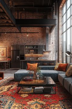 a living room filled with furniture and lots of windows