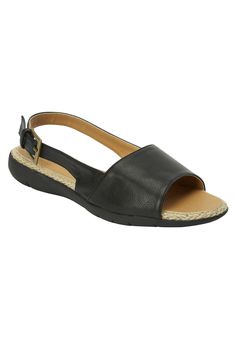 PRICES MAY VARY. Add some style and comfort to all your favorite summer looks with these beautiful leather-like slingback sandals. Textured leather-like upper, Adjustable elastic slingback strap for a custom fit Textured rope edging on insole Padded insole for comfort , Flexible, skid-resistant outsole for a better grip About the brand: Shoes designed to be the best-fitting, best-feeling, best-looking footwear for every moment of your life. Our shoes feature flexible and skid resistant soles, st Travel Sandals, Comfort Gifts, Trending Sandals, Black Travel, Slingback Sandals, Open Toe Shoes, Sandals For Sale, Slingback Sandal, Casual Sandals