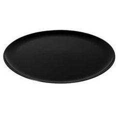 an empty black plate on a white background