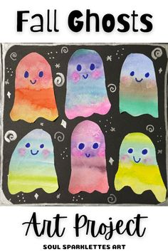 an art project with watercolor ghost faces