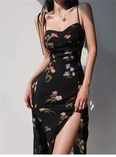 Retro Summer Dress, Y2k Clothing, 가을 패션, Casual Style Outfits, Strap Dress, Retro Dress, Floral Print Dress