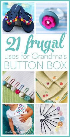 the book cover for 22 frugal uses for grandma's button box is shown