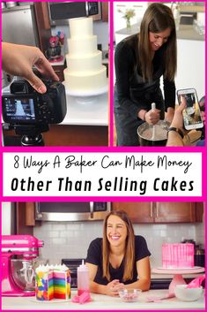 a collage of photos with the words 8 ways a baker can make money other than selling cakes