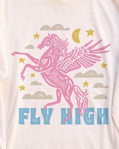 Fly High Long Sleeve Tee – Fieldschool Unicorn Tshirt, Fly High, Soft Ring, Better Love, Retro Look, Kids Tops, Feeling Great, Sizing Chart, Love A