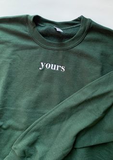 ✰Embroidered ✰UNISEX✰Hand drawn and designed✰Super soft and comfy! Green Embroidered Sweatshirt, Green Embroidered Text Sweatshirt For Winter, Green Casual Sweatshirt With Embroidered Text, Green Embroidered Crew Neck T-shirt, Green Crew Neck T-shirt With Embroidered Graphics, Embroidered Hoodie, Dinosaur Print, Dope Outfits, Forest Green