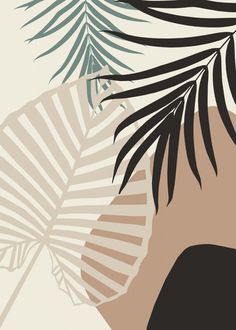 an image of palm leaves in shades of beige and green on a white background with neutral tones