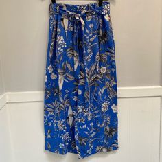 Jcrew Linen Wide Leg Pant Tropical Pattern, It’s A Size 12, But Fits Like A 10. Belt And Side Pockets Blue Tropical Print Bottoms For Spring, Blue Floral Print Bottoms For Workwear, Blue Floral Print Bottoms For Day Out, Blue Floral Print Pants For Vacation, Blue Floral Print Pants For Work, Blue Floral Print Pants For Day Out, Relaxed Fit Blue Floral Bottoms, Blue Floral Print Straight Leg Bottoms, Blue Floral High-waisted Pants