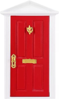 a red door with two gold handles on it