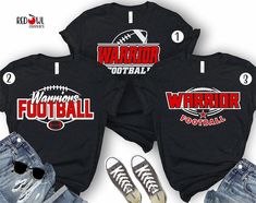 Warrior Football T-shirt Personalized Football Shirt - Etsy Warriors Football, Softball Sweatshirt, Represent Shirt, Football Shirt Designs, Football Team Shirts, Volleyball Tshirts, Softball Shirt, Volleyball Shirt, School Spirit Shirts