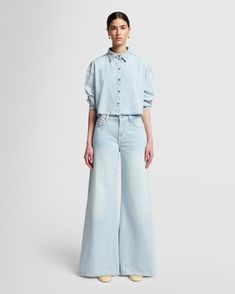 Clean Slate Stonewashed Wide Leg Cotton Jeans, Light Wash Wide Leg Pull-on Jeans, Everyday Wide-leg Rigid Denim Pants, Pre-washed Wide Leg Relaxed Fit Jeans, Relaxed Fit Wide Leg Pre-washed Jeans, Clean Slate, Cute Comfy Outfits, 7 For All Mankind, Wide Leg Denim