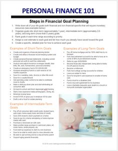 the financial goal sheet for personal finance 1011, with an image of a piggy bank