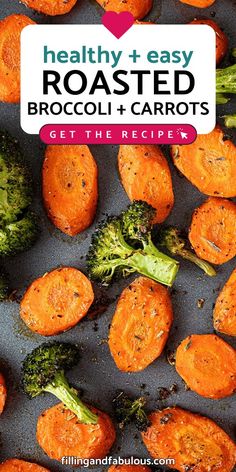 roasted broccoli and carrots with text overlay