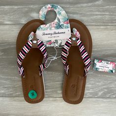 New Tommy Bahama Thong Sandals -Comfortable Fabric Straps -Preppy Style Starfish Sandals, Logo Flip Flops, Gold Flip Flops, Leopard Wedges, Brown Flip Flops, Flat Gladiator Sandals, Sandals Comfortable, Woven Sandals, Braided Sandals