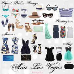 an assortment of clothes and accessories are shown in this graphic style, including hats, dresses,