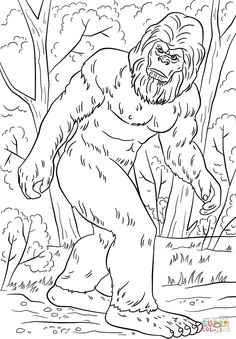 a bigfoot standing in the woods coloring page