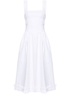 Midi Dress White, Planet People, City Dress, Dolce E Gabbana, Summer Beach Wear, White Midi Dress, Dress White, Cotton Poplin, Ruffle Hem