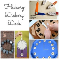 a collage of different pictures with the words flickky dickory dock written on them