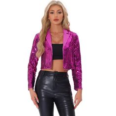 With an open front design, this shiny blazer can be worn effortlessly over any outfit. Whether it's a cocktail or an evening party, this sequin jacket will be an excellent choice for adding a touch of sparkle and eye-catching to your outfit. Paired with this jacket for a basic dress, tank top, or shirt with jeans and leggings. Long Sleeve Spring Party Blazer, Spring Party Blazer With Long Sleeves, Long Sleeve Spring Blazer For Parties, Chic Long Sleeve Party Blazer, Fitted Long Sleeve Blazer For Party Season, Chic Long Sleeve Blazer For Parties, Long Sleeve Fall Party Blazer, Glamorous Fitted Party Outerwear, Long Sleeve Blazer For Fall Party