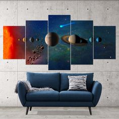 the solar system with planets and stars in space multi panel canvas art print - 5 panels