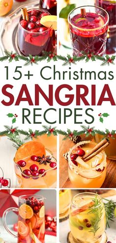 christmas sanggraa recipe collage with various drinks in glasses and fruit on the side