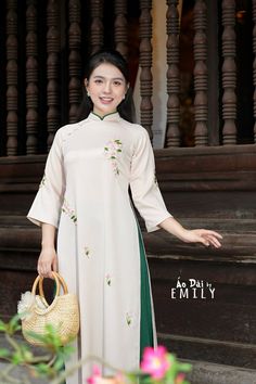 🌻Material: Lua Tay Thi - Medium Stretchy level This Set includes 1 long dress and 1 pants 🌻 The measurement of this ao dai (long dress) is in Vietnamese size (American size tends to be bigger for the same size). Please LOOK AT THE SIZE CHART CAREFULLY BEFORE ORDERING. There might have some chalk writings on the fabric due to making process. These marks can be washed away easily. 🌻🌻No returns or exchanges Buyer can contact seller about any issues with an order. 🌸 Follow us Facebook/aodaiemily www.aodaiemily.com 💜 Thank you very much!💜 Green Floral Embroidered Sets For Spring, Green Floral Embroidery Sets For Spring, Green Floral Embroidery Spring Sets, Elegant Embroidered Ao Dai For Summer, Elegant Floral Embroidered Ao Dai For Summer, Traditional Green Sets For Spring, Green Traditional Spring Sets, Traditional Floral Print Sets For Spring, Long Sleeve Sets With Embroidered Hem For Spring