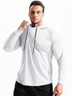 White  Collar Long Sleeve Fabric Plain  Embellished Slight Stretch  Men Activewear Men Activewear, Sports Sweatshirt, Sports Sweatshirts, Mens Activewear, White Collar, Raglan Sleeve, Online Fashion, Men's Clothing, Mens Sweatshirts