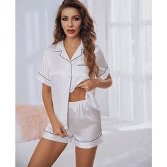 SPECIFICATIONS Estimated Shipping is 7-16 days Women Silk Satin Pajamas Set Short Sleeve Two-piece PJ Sets Sleepwear Loungewear Button-Down Material: satin 6 different colors to choose without pocket Package: 1pcs pajamas set in opp bag Size: S M L XL 2XL Season: Summer Spring Autumn Style: women's sleepwear Fit: Fits true to size How to wash: Hand wash Cold, Hang, or Line Dry What you get:1* Parcel Brand Name: sweefeday Warm Reminder 1. Please measure the body data and choose the most suitable. White Silk Pajamas, Satin Pajamas Set, Pyjama Satin, Silk Satin Fabric, Satin Short, Satin Pyjama Set, Satin Pajamas, Sleepwear & Loungewear, Collars For Women