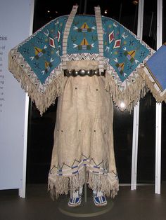 Yankton Dakota (Sioux) two-hide pattern dress with fully beaded yoke. What a work of art!! Buckskin Dress, American Indian Clothing, Sioux Indian, Native American Dress, Native Dress, Native American Artifacts