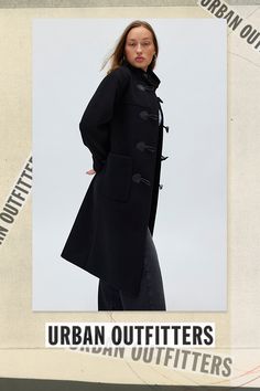 Forever cool NVLT coat in a tailored, longline silhouette. Designed in a midweight knit featuring a high stand collar, long sleeves with tab details and double patch hand pockets. Finished with single-breasted toggle closures down the front. Features NVLT longline toggle closure duffle trench coat Single breasted trench coat Midweight fabric High stand collar with long sleeves with tab cuffs Single breasted toggle closure front with large patch pockets Boxy, tailored fit Longline length Single breasted toggle closures Content + Care 100% Polyester; lining 100% polyester Dry clean Imported Size + Fit Model in Black is 5’7" and wearing size Small Measurements taken from size Small Length: 40" | NVLT Longline Toggle Closure Duffle Trench Coat Jacket in Black, Women's at Urban Outfitters Casual Black Wool Coat For Fall, Casual Black Wool Coat For Cold Weather, Black Casual Wool Coat With Buttons, Casual Black Wool Coat With Buttons, Casual Wool Coat With Stand Collar For Fall, Casual Stand Collar Wool Coat For Fall, Casual Black Long Wool Coat, Black Wool Coat With Button Closure For Fall, Fall Black Single-breasted Peacoat