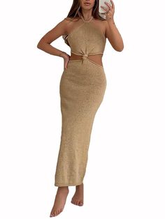 Material:Made of 90% Polyester + 10% Spandex. Knitted fabric, very breathable and skin-friendly, soft, and comfortable to wear.Features: Cut-out, beach dresses, adjustable spaghetti strap, sleeveless, backless, casual summer dresses, ankle-length, sexy long dresses, bodycon. Wedding Dress Organza, Backless Long Dress, Bodycon Tops, Dresses Bodycon, Multi Dress, Custom Size Dresses, Long Dress Casual, Mini Dress Casual, Long Sleeve Bodycon