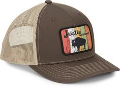 This stylish design with a buffalo patch prominently displayed on the front. This trucker-style cap is crafted with a breathable mesh back and a durable fabric front panel, providing a comfortable fit. The adjustable snapback closure ensures a customizabl Brown Sports Trucker Hat With Curved Bill, Brown Trucker Hat With Curved Bill For Sports, Brown Trucker Hat For Sports, Casual Brown Trucker Hat With Logo Patch, Brown Mesh Trucker Hat, Casual Brown Trucker Hat For Sports, Casual Brown Mesh Hat, Tony Lama Boots, Rugged Boots