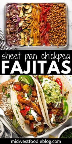 sheet pan chickpea fajitas with text overlay