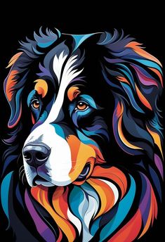 a colorful dog is shown on a black background