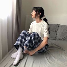 Comfy Home Outfits, Comfy Korean Outfits, Casual Home Outfits, Nightwear Outfits, Outfits Lazy, Pajama Outfit