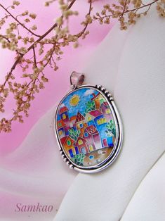 Colorful Pendant Jewelry As A Gift, Multicolor Cabochon Enamel Jewelry, Multicolor Enamel Cabochon Jewelry, Multicolor Enamel Jewelry With Cabochon, Artistic Hand Painted Enamel Jewelry, Colorful Artistic Jewelry For Gifts, Artistic Colorful Jewelry For Gifts, Unique Colorful Hand Painted Jewelry, Multicolor Hand Painted Enamel Necklaces