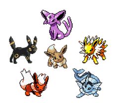 the pixel art shows different types of pokemons