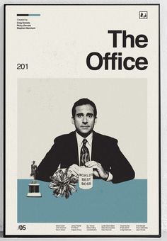 the office movie poster with man in suit and tie holding a flower, sitting at a desk