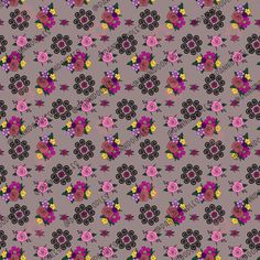 an abstract floral design with many colors and shapes on a gray background, it is very colorful