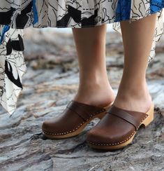 Brown leather clogs handmade slingback leather mules for | Etsy Leather Clogs For Women, Platform Clogs Shoes, Swedish Clogs, Velcro Shoes, Wooden Sandals, Sandals Wedges, Wooden Clogs, Platform Clogs, Clog Heels