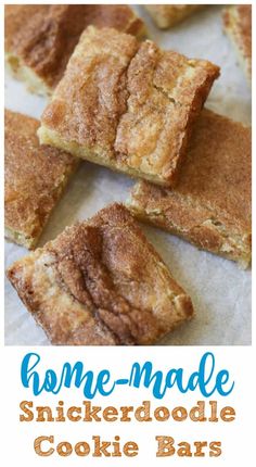 homemade snickkerdoodlele cookie bars are stacked on top of each other