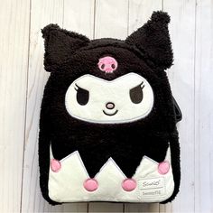 Loungefly Kuromi Mini Backpack This Mini Character Backpack Consists Of A Black Sherpa Body And Fuzzy Embroidered Details On Kuromi With Her Ears In 3d. Features A Faux Leather Bottom And Adjustable Straps, Inner Drop Pocket And Silver Tone Hardware. Approx. 8" X 4 1/4" X 11" Comes From Smoke Free Home Gothic Bunny, Mini Character, Character Backpack, Loungefly Bag, Loungefly Disney, Black & White, Mini Backpack, Women Accessories Bags, Bunny Rabbit