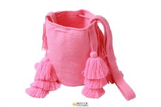 Medium soft pink Wayuu Mochila Bag with 4 Tassels - Crossbody Size : 23cm Height (Medium) Strap : 100cm (crossbody & Shoulder) - ⭐️Shipping: DHL : * USA, Central & North America: 2-3 Business Days * Rest of The World: 4-6 Business Days - ⭐️ Best of Colombia is the House to More Than 300 Artesans From all Around Colombia. Your Support Means Alot To Us & To Them. - If you Have Any Question or Wish To Acquiere Our Products Wholesale ; Please Feel Free To Reach Us At AnyTime Either On Et Pink Rectangular Tassel Bag, Pink Bags With Tassels For Daily Use, Rectangular Pink Bag With Fringe, Pink Fringe Shoulder Bag, Pink Tassel Bag For Travel, Pink Fringe Bag For Daily Use, Pink Fringe Bag For Everyday Use, Pink Fringe Bag, Mochila Bag