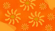 an orange background with yellow and green flowers