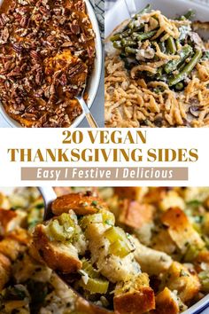 thanksgiving side dishes with text overlay that reads, 20 vegan thanksgiving sides easy and festive delicious