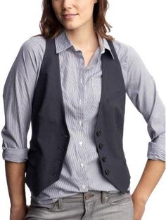 Effortlessly cool and put together. I would love this combo for work. Hobbit Style, Female Vest, Stripes Outfit, Hatter Costume, Tailored Vest, Womens Waistcoat, Women's Vests, Chaleco Casual