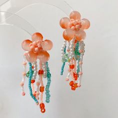 Style: Retro Material: Others Color: Peach Jade Flower Tassel Ear Studs Jade Flower, Tassel Earing, Beads Flower, Woman Personality, Romantic Atmosphere, Resin Beads, Handmade Boho, Colorful Boho, Ear Studs