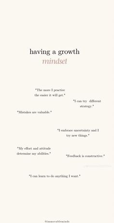 a white sheet with the words having a growth mindset