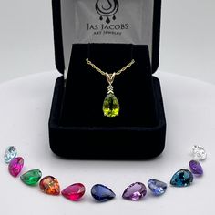 Beautiful Gemstone and Diamond Necklace set in 14k Gold  * Pear Cut Gemstones measures 10x7mm with a a weight of 2cts to 2.3cts depending on the stone - Select your Stone - See below for Gemstone Origin Specifics * Brilliant Cut Diamond measures 2.2mm Round (G-H SI1) * 14k Yellow Gold * 16" or  18 inch Chain included - Select your Length Ruby, Sapphires and Spinel are Laboratory Grown Stones.  These stones are identical to the natural in every way including Chemistry, Composition & Hardness.  Al Teardrop Jewelry With Accent Stones For Gift, Fine Jewelry Pear-shaped Multi-stone, Teardrop Birthstone Gemstones For Anniversary, Teardrop Anniversary Birthstone Gemstones, Fine Jewelry Birthstone Necklace With Teardrop Pendant, Fine Jewelry Teardrop Gemstones With Accents, Pear-shaped Yellow Gold Gemstones For Gifts, Pear-shaped Gemstones For Gifts In Fine Jewelry Style, Pear-shaped Gemstones For Gifts - Fine Jewelry