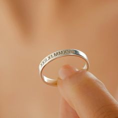 A meaningful gift for your friend, sister, mother, friend, bridesmaid, loved one or a special treat just for yourself. This affordable and thoughtful gift will surely be treasured by your loved one.This customized name ring can be engraved however you desire. Type your roman numeral, names, initials, your special date or inspirational words to design your necklace, make you unique and show off your personality.• Completely handmade items.• Various ring materials; from sterling silver to rose gol Adjustable Minimalist Engraved Ring For Gift, Personalized Minimalist Stackable Rings, Minimalist Personalized Stackable Round Rings, Minimalist Personalized Stackable Open Rings, Classic Personalized Wedding Midi Rings, Simple Initial Ring As Gift, Minimalist Customizable Initial Ring For Promise, Simple Engraved Ring For Anniversary, Minimalist Custom Name Engraved Ring For Promise